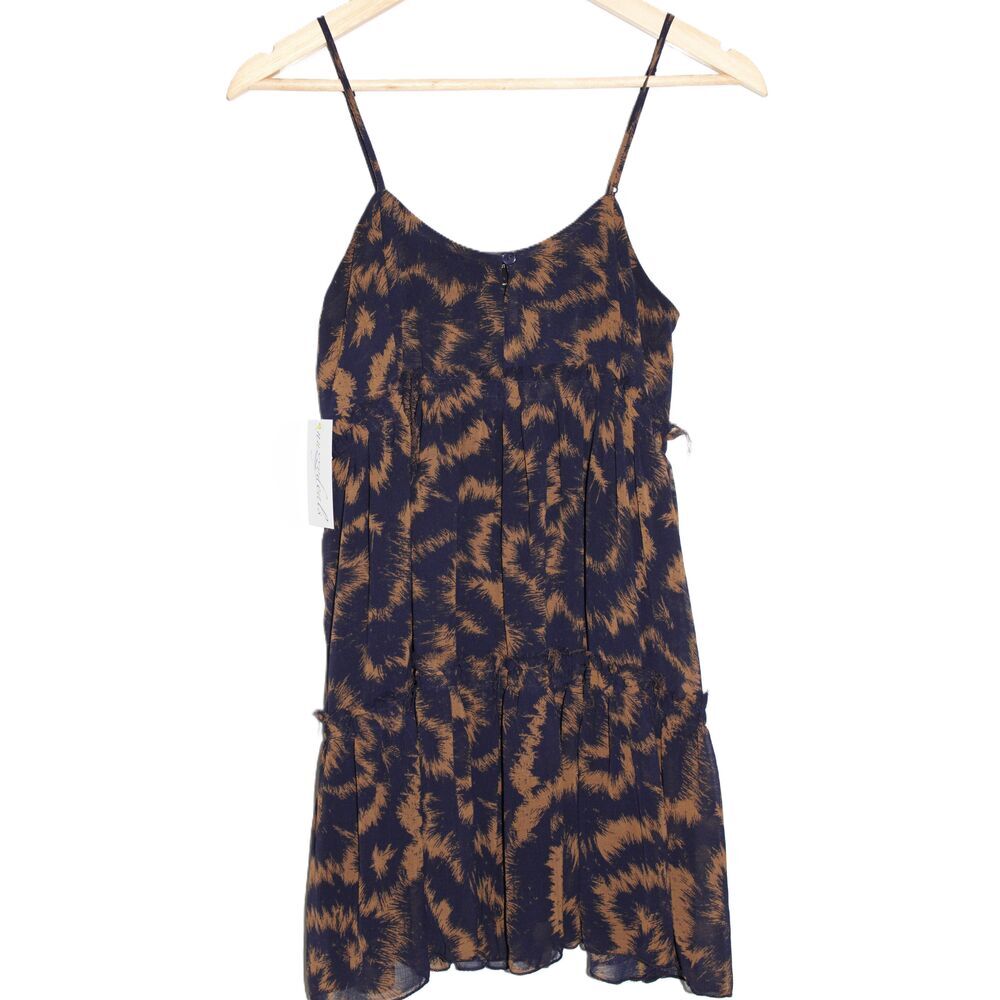 Womens Urban Outfitters Rory Navy Blue Tan Chiffon Tiered Mini Sundress Size XS